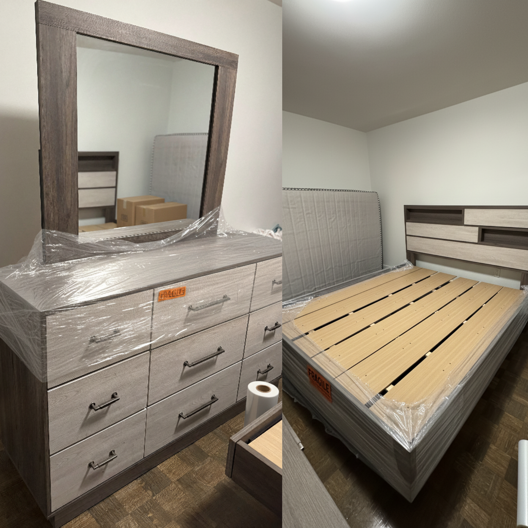 MoveHomeFast assembling a bed frame and dresser for a new apartment